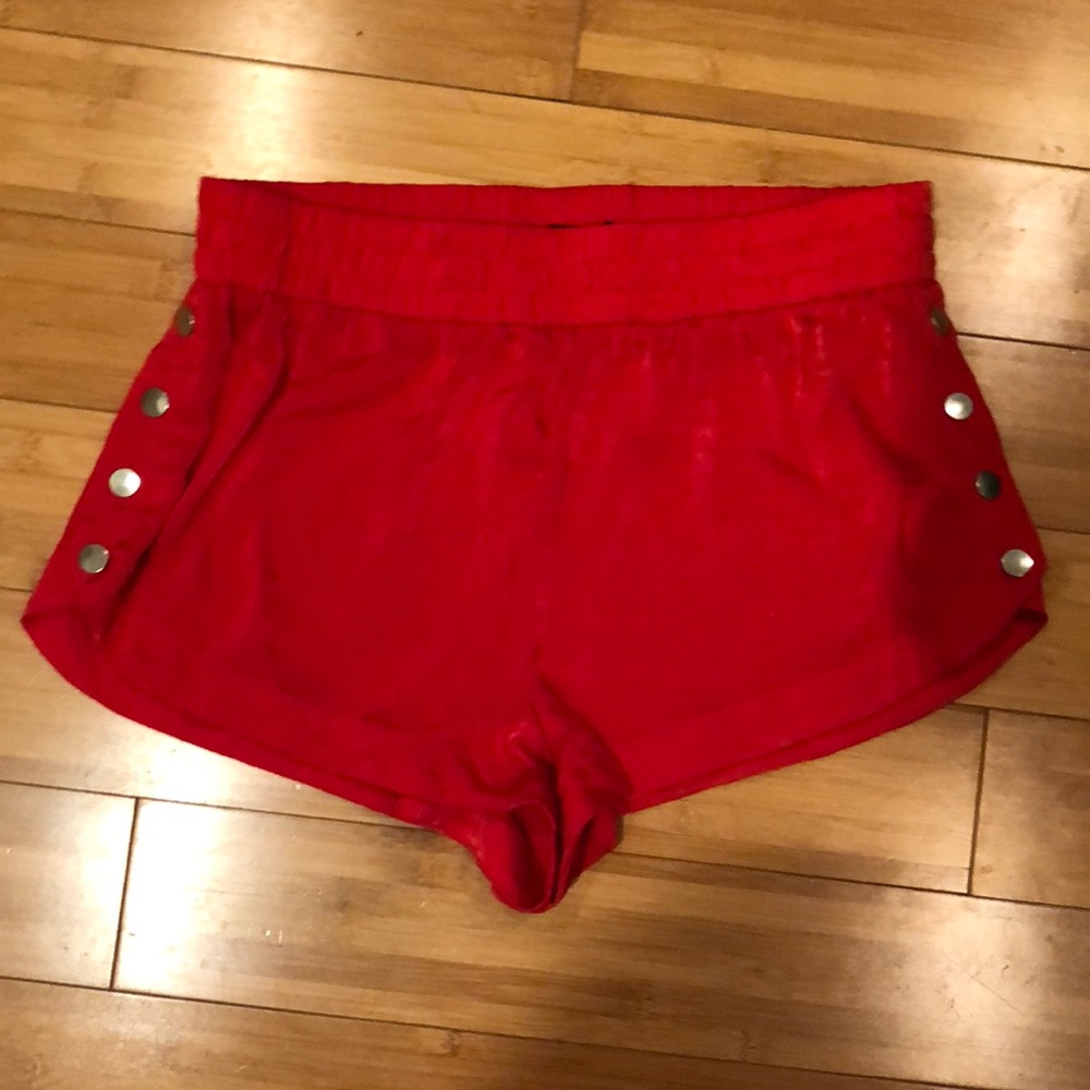 Silky Red Shorts with Snaps